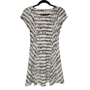 Maison Jules XS White Black Music Note Print Fit Flare Dress Twee Teachercore ~